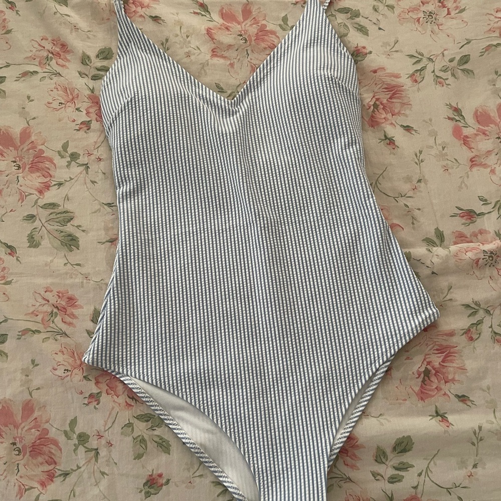 H&M Blue and White Striped One Piece Swimsuit